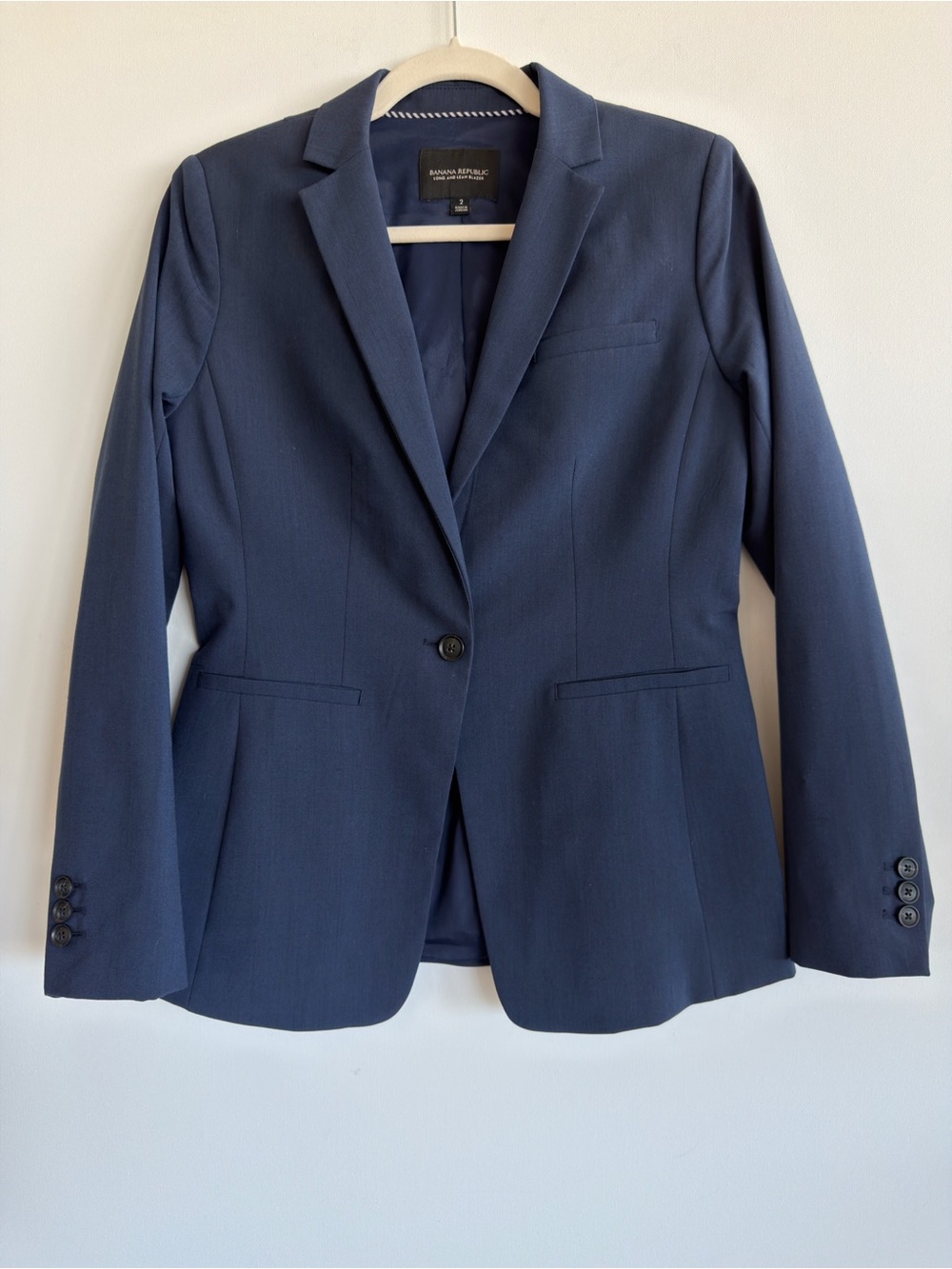 Banana Republic Navy Blue Long & Lean Tailored Single Button Blazer Jacket Size
